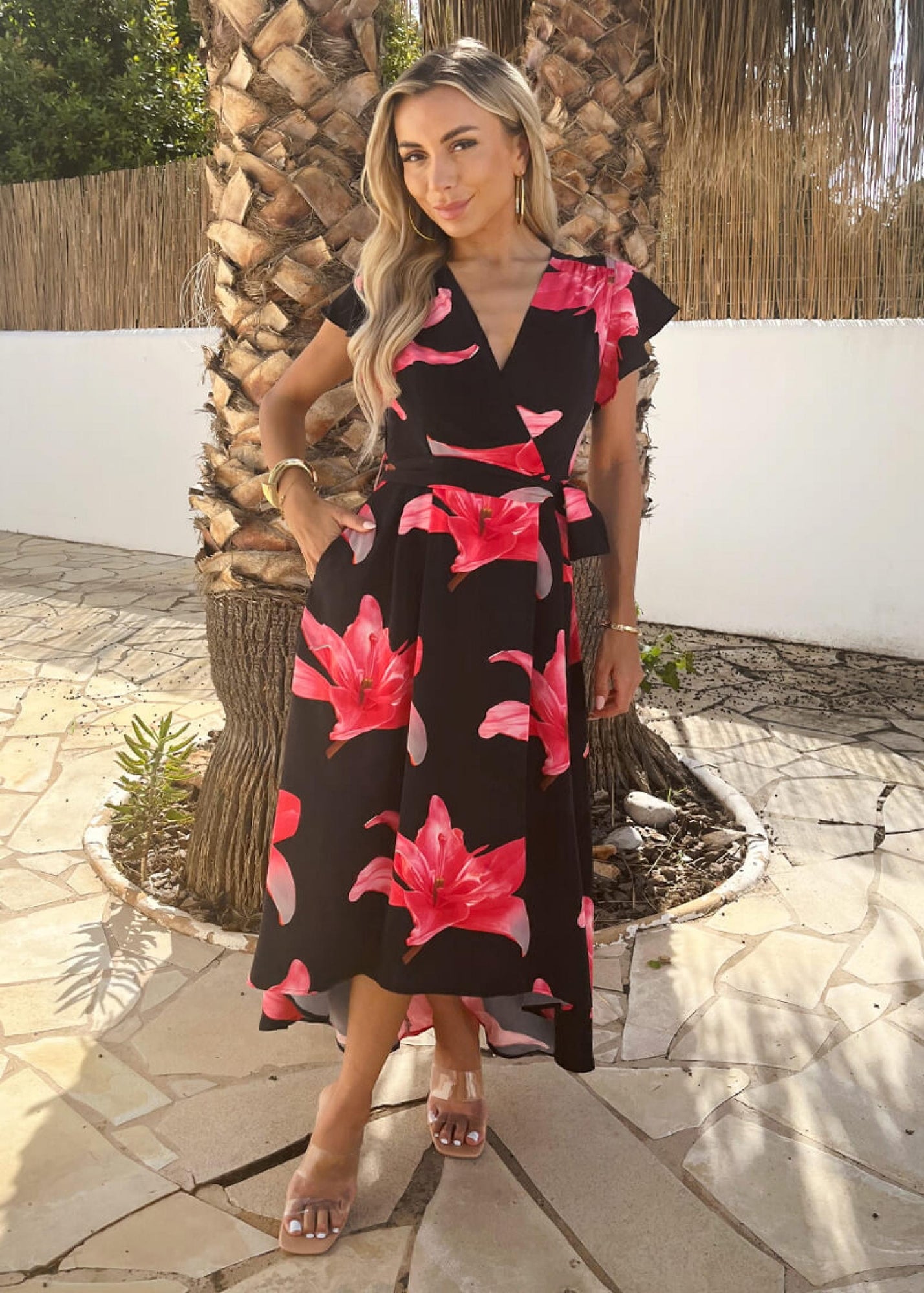 navy floral print short sleeve belted wrap midi dress reviews Milumia Women's Floral Print Button Up Belted Midi Dress Short Sleeve Collar Shirt Dresses Floral White Small at Amazon Women's Clothing store