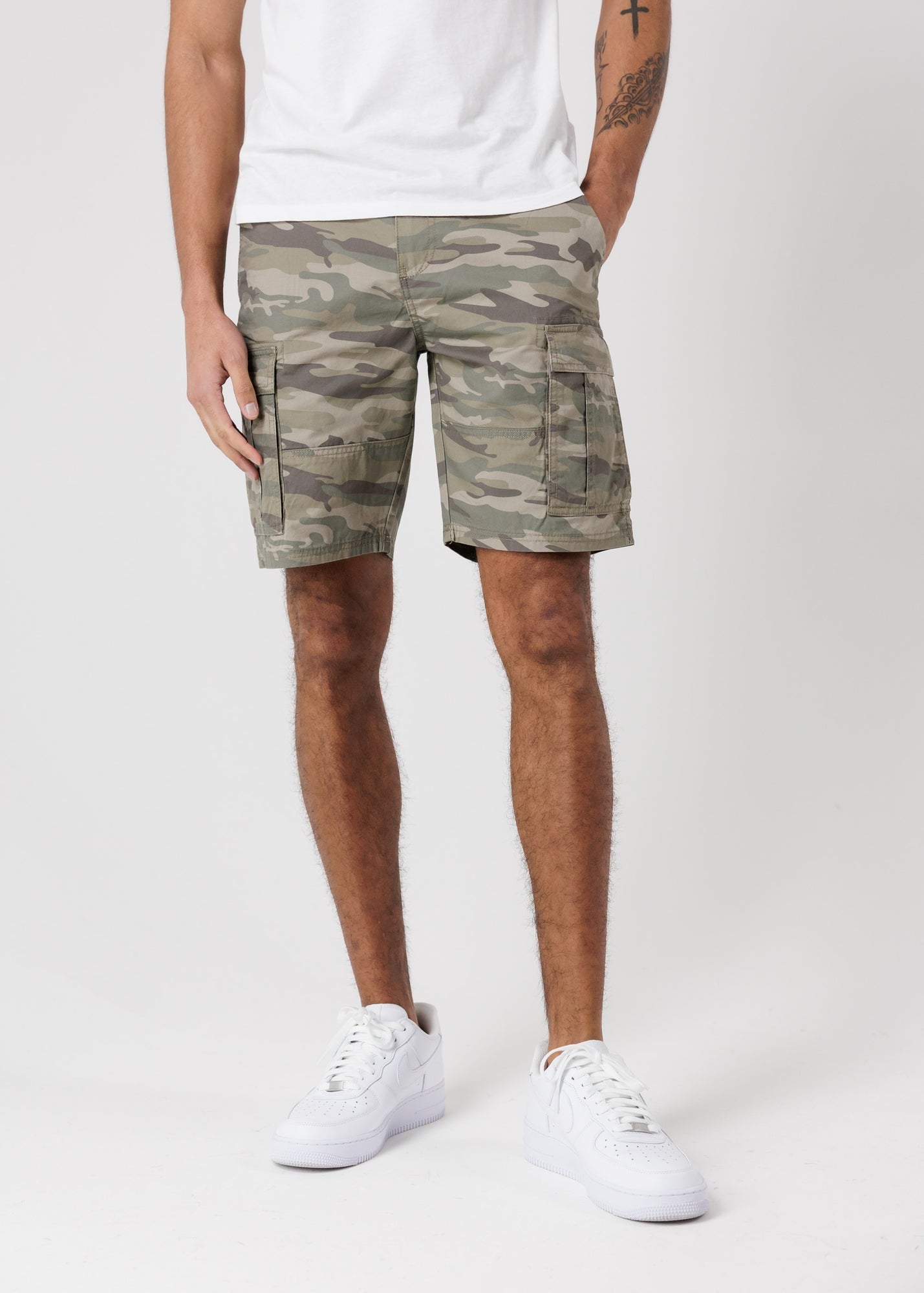 Tokyo Laundry Grey Washed Cotton Twill Cargo Shorts With Camo