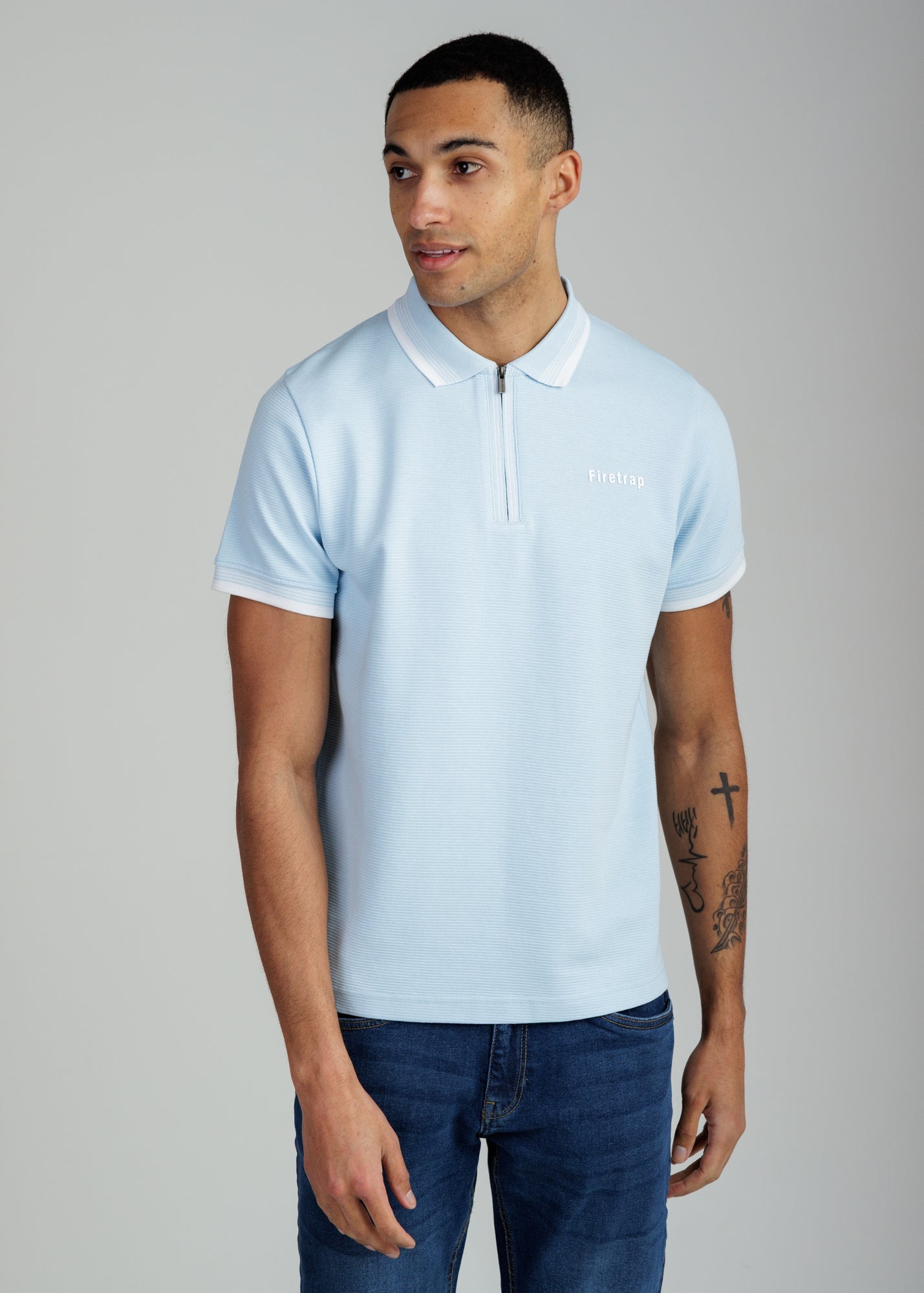 Firetrap Light Blue Regular Fit Cotton Ottoman Zip Polo - S | Matalan