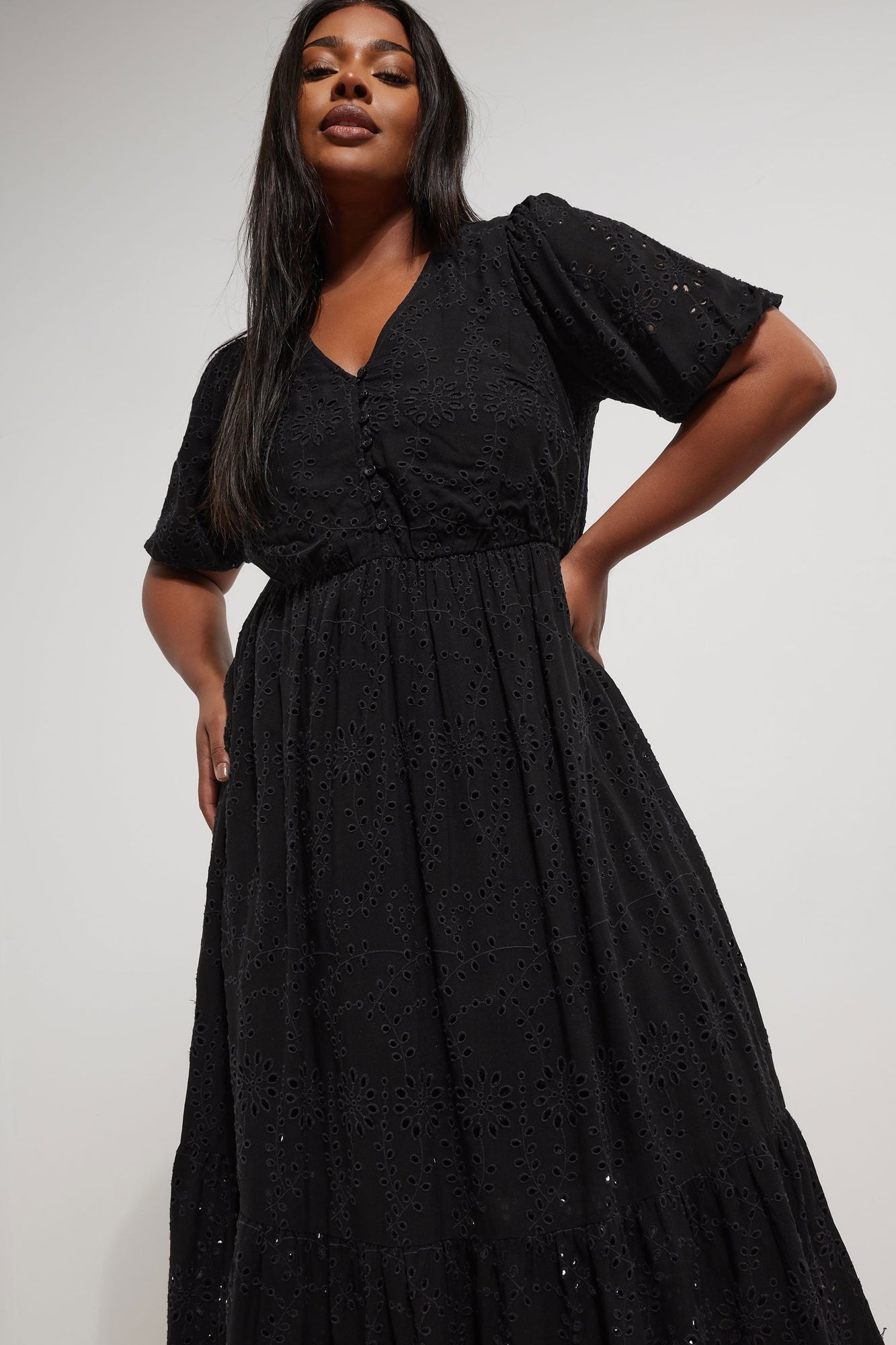 Long Tall Sally Black Frill Sleeve Maxi Dress - 10 | Matalan