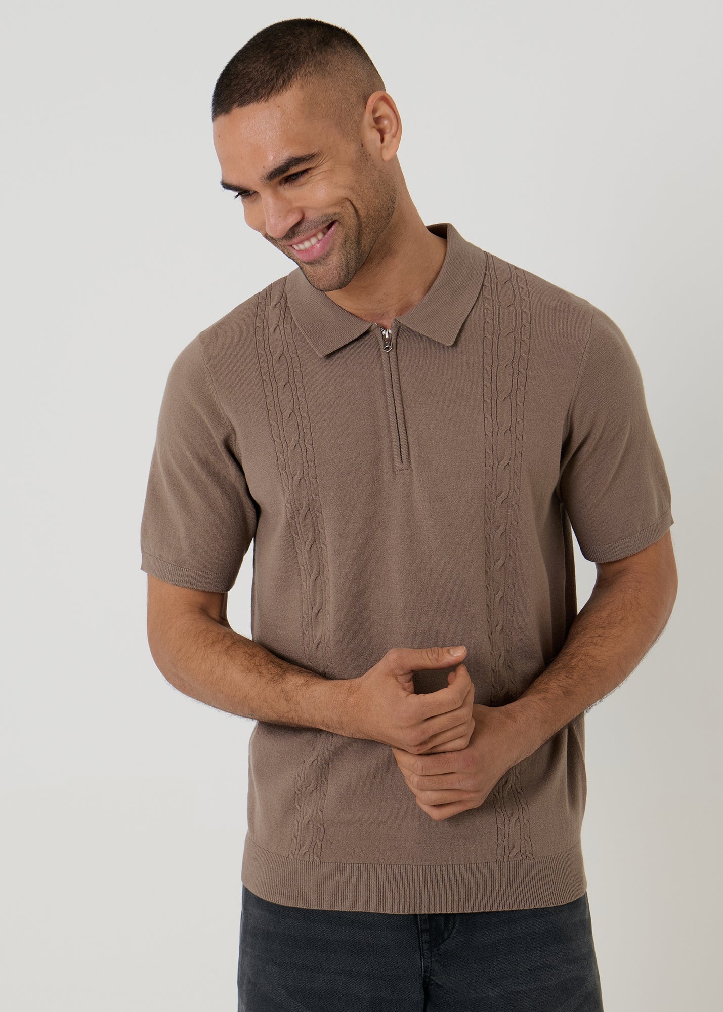 Threadbare Soft Green Textured Knit Quarter Zip Polo - 2XL