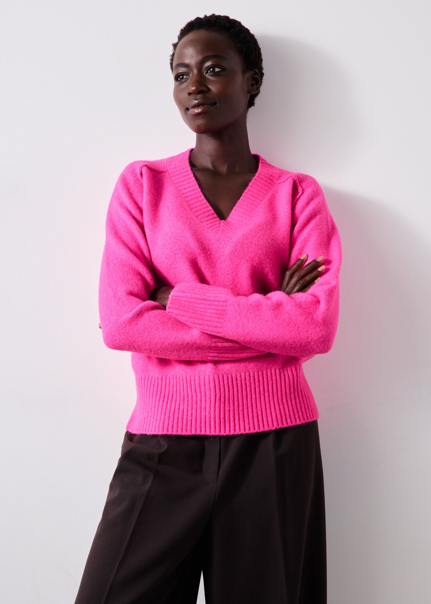 Pink V-Neck Knit Jumper - XS | Matalan