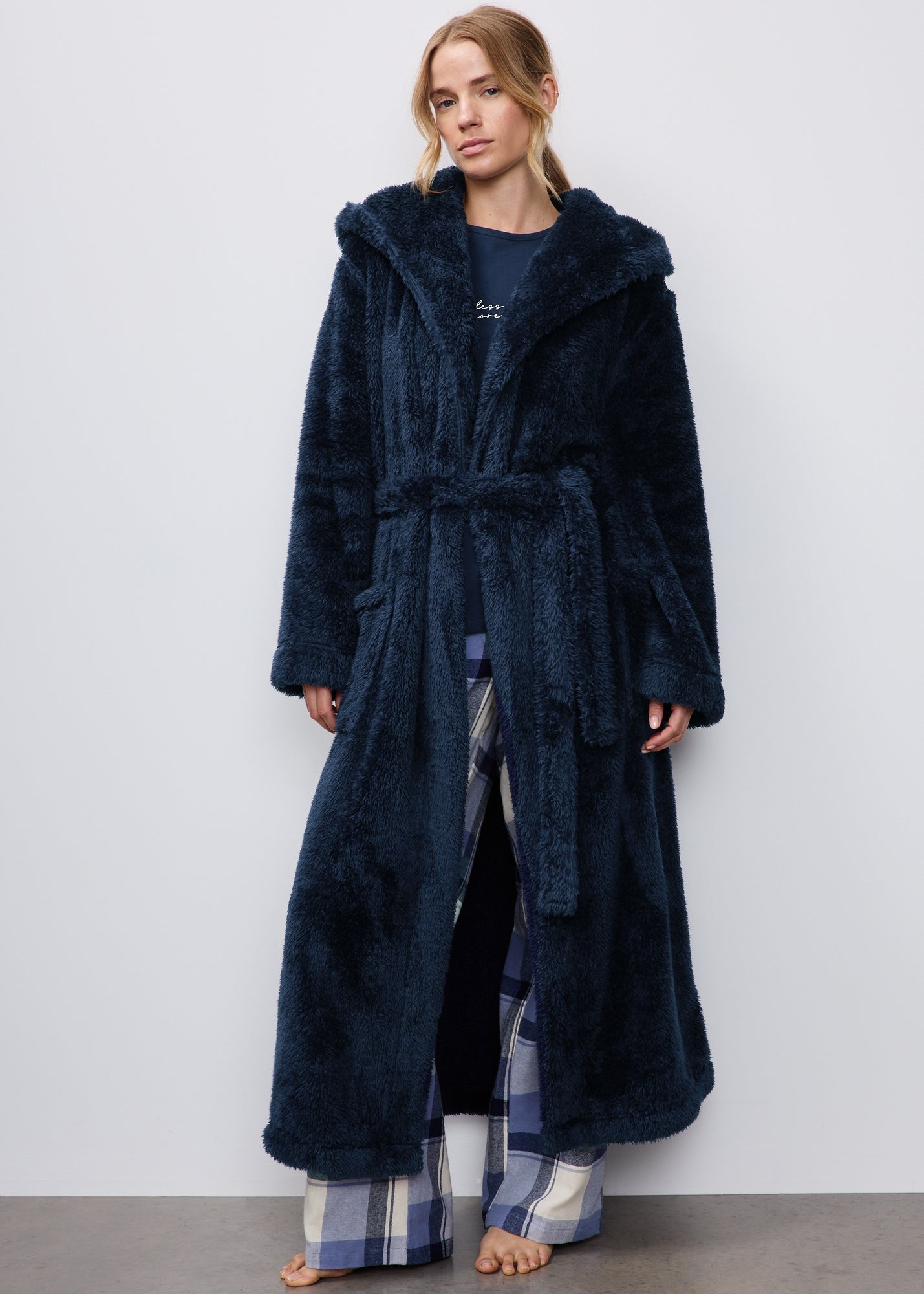 ladies long dressing gown with hood Navy Hooded - XS Handfasting ceremony