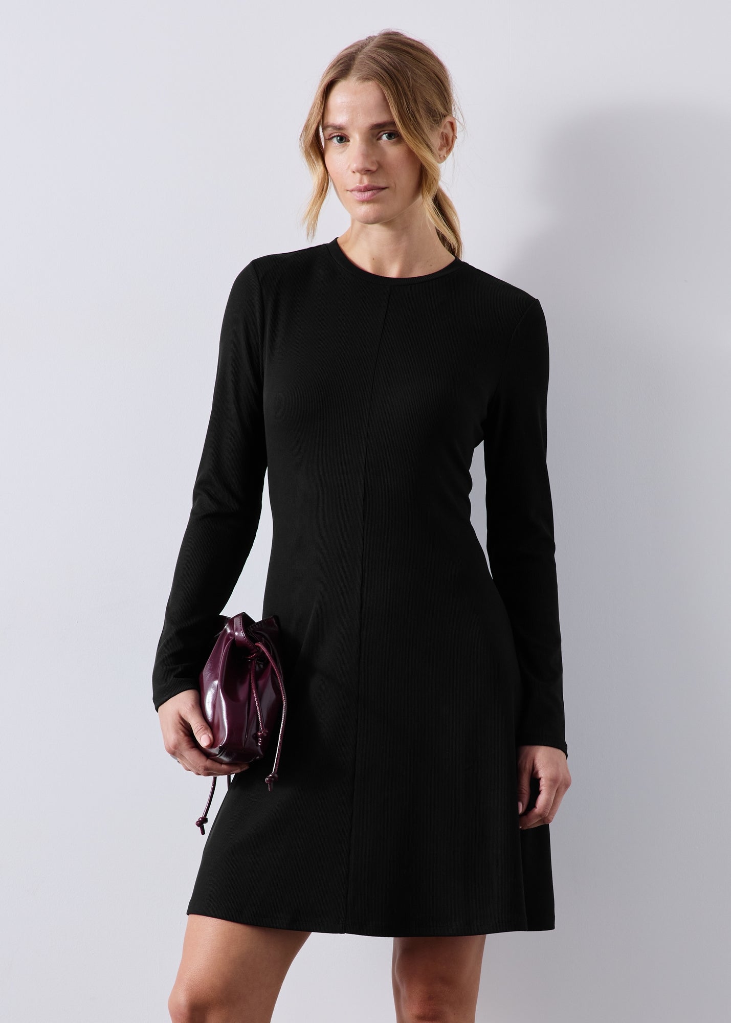 Black Ribbed Mini Dress - 8 | Matalan
