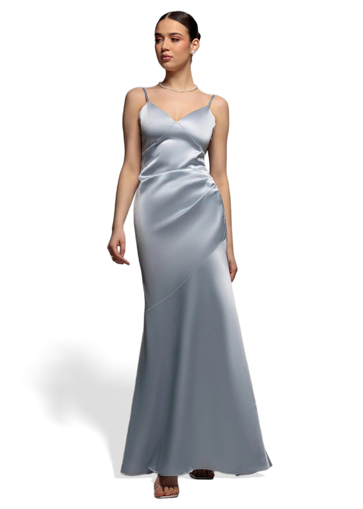 Goddiva Blue Cowl Back Satin Maxi Dress - 14