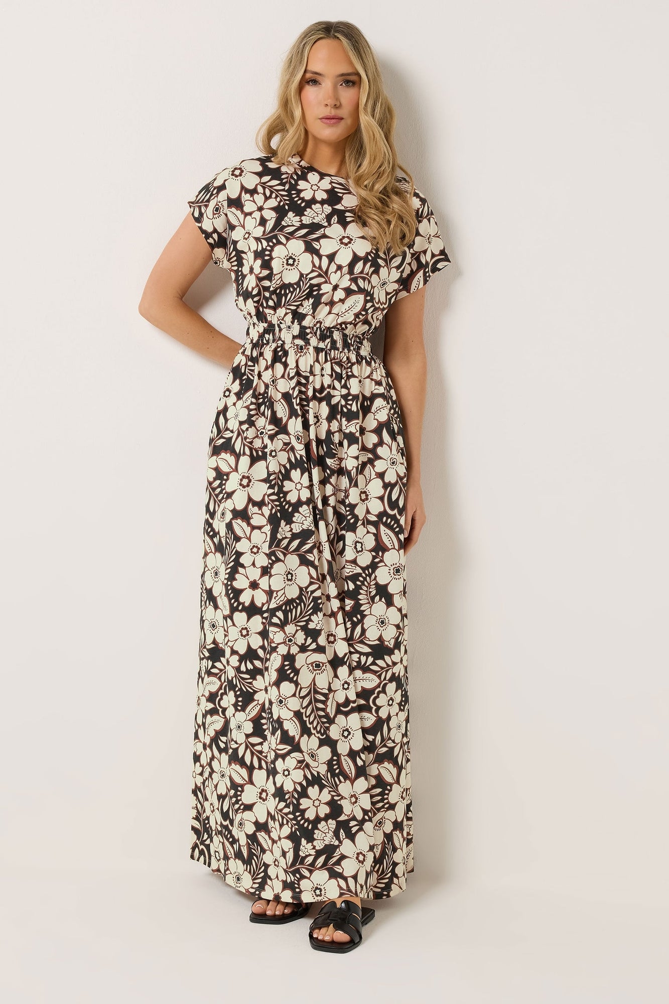 ladies maxi dresses matalan Long Tall Sally Black Floral Shirred Waist Cotton Dress - 8 Pink floral maxi