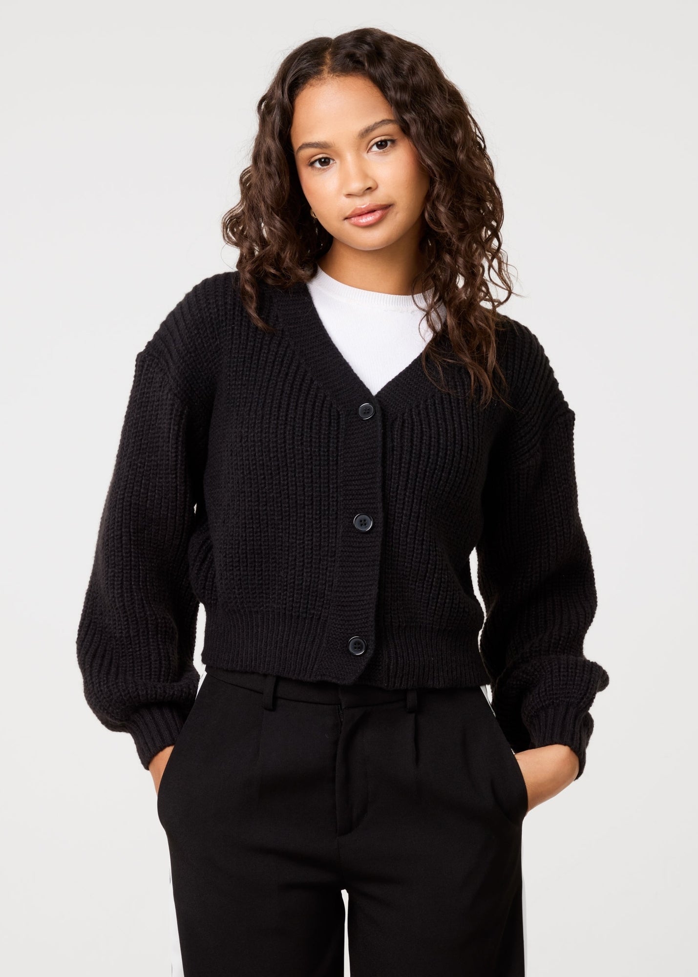 Pink Vanilla Black Cropped Button Cardigan - S/M | Matalan