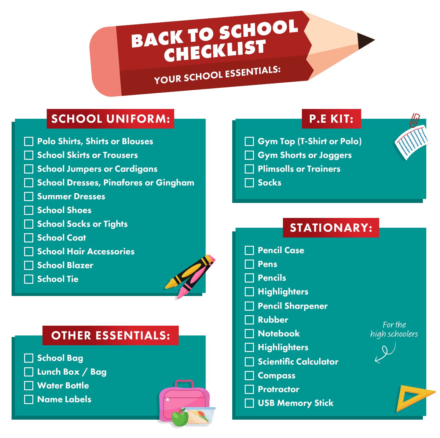 Back To School Checklist