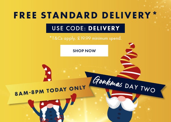 free standard delivery on orders over £19.99. Use code: DELIVERY. shop now