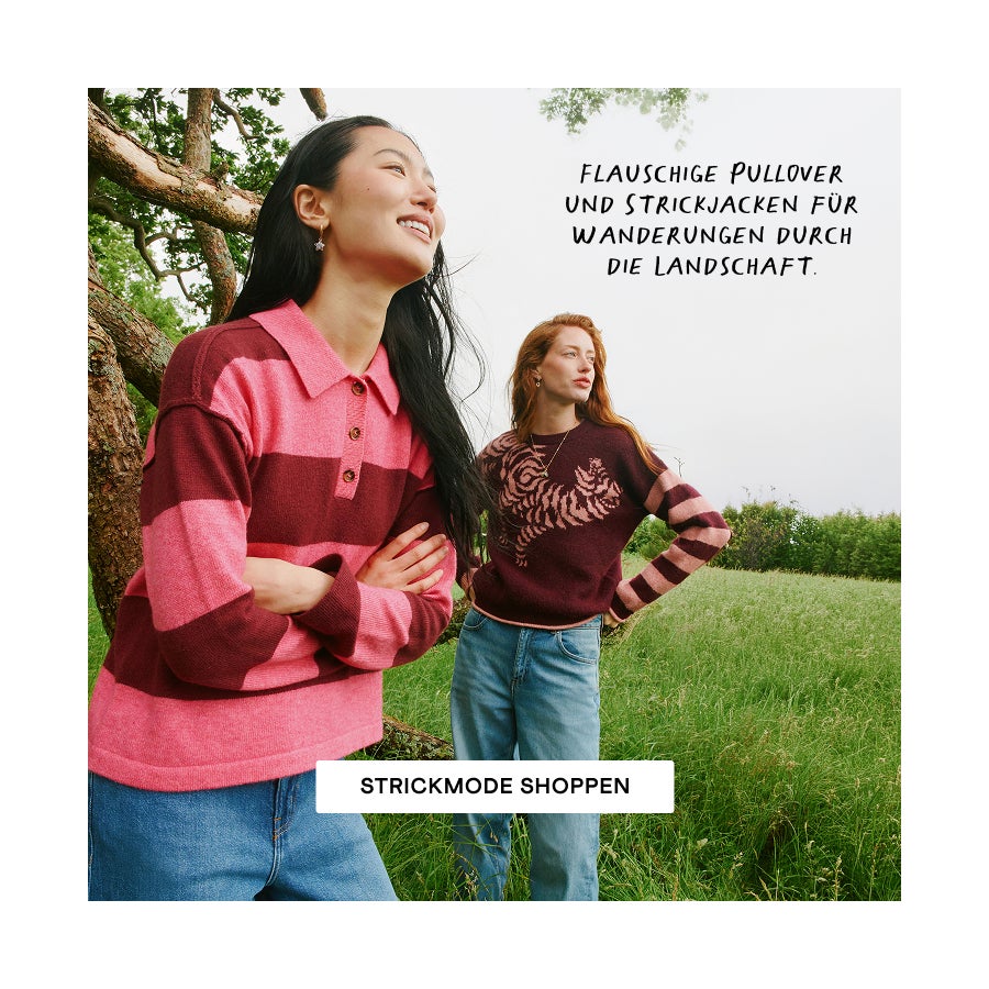 Flauschige Pullover und Strickjacken für Wanderungen durch die Landschaft. STRICKMODE SHOPPEN