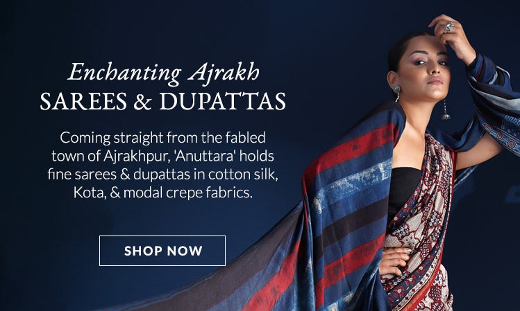 Ajrakh Collections in Sarees, Dupattas & Home Categories - Shop Now