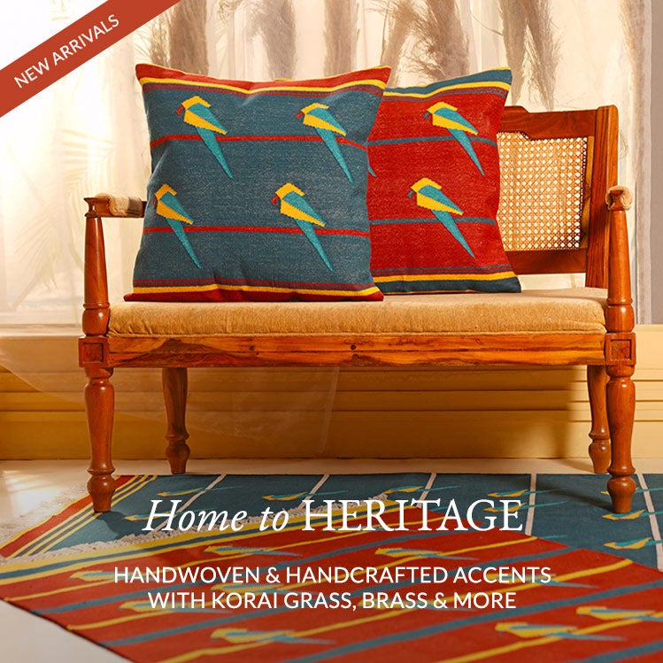 Home to Heritage, Handwoven and handcrafted accents with korai grass, brass and more - Shop Now